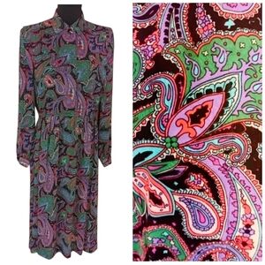 Vintage 80s R & K Womens Multicolor Paisley Maxi Dress size Medium Secretary
